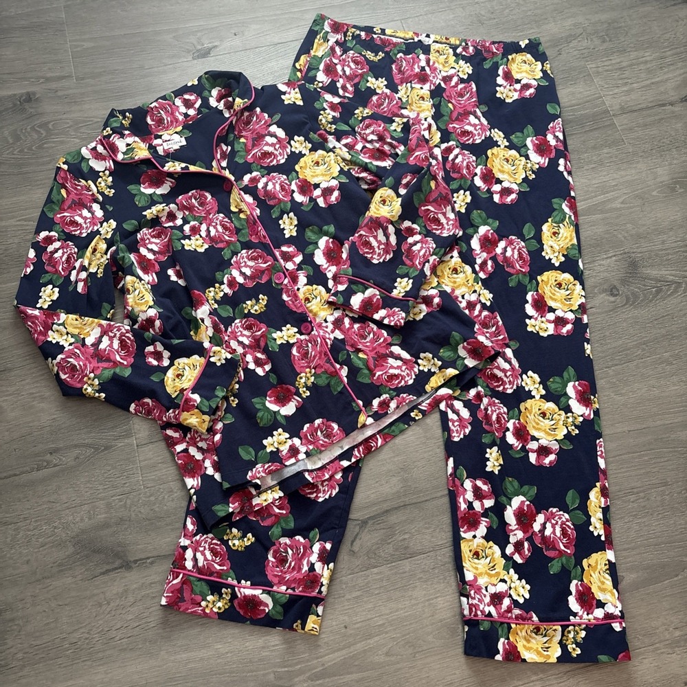 Bed Head Floral Pajama Set Womens size XL Long Sleeve button up top & bottoms